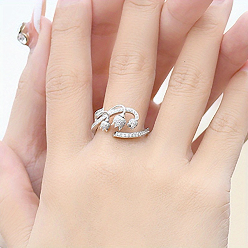 Exquisite Synthetic Zircon Lily of The Valley Floral Ring
